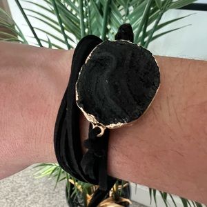 Black Geo-Stone Wrap Around Bracelet